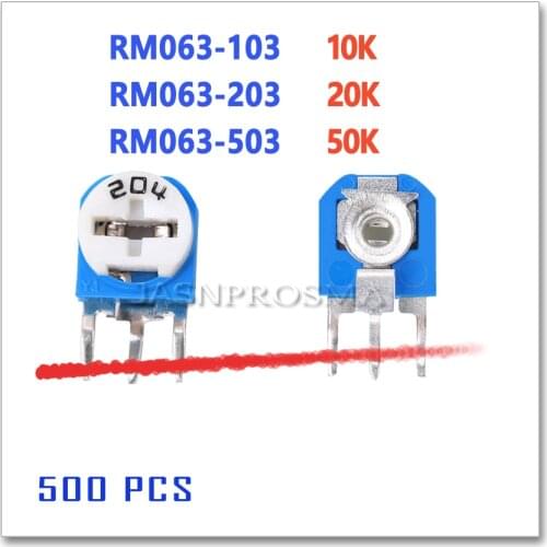 JASNPROSMA RM063 10K 20K 50K 103 203 503 WH06 Trimpot Trimmer Potentiometer Variable Resistor OHM blue white Vertical 3pin