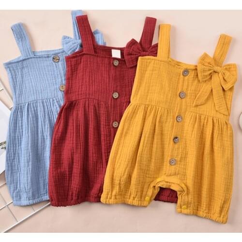 Summer Baby Girls Romper Toddler Kids Playsuit Jumpsuits Cotton Linen Muslin Infant Romper Sleeveless Bowknot Baby Clothing Girl