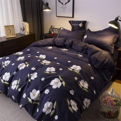 Home Textile Deep Blue Flower Bedding Sets Duvet Quilt Cover Pillowcase Flat Sheet Children and Adult Linens Bedclothes 3/4Pcs