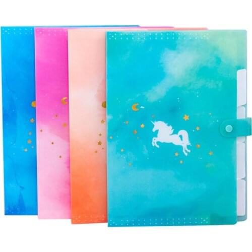 Korea Ins Dream Unicorn A4 Organ Bag Girl Heart 5 Grid Multi-layer Folder File Bag Student Test Paper Clip Office Supplies