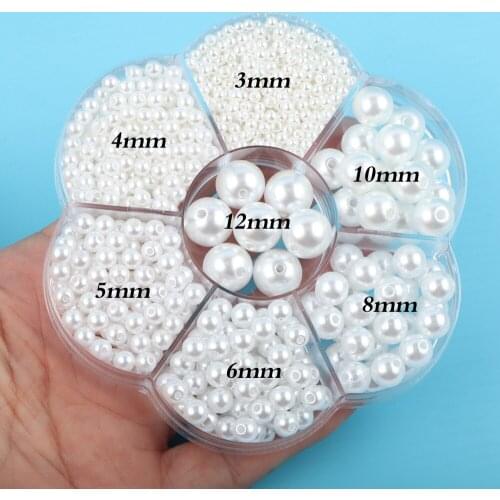 3/4/5/6/8/10/12mm round perforated imitation pearl white plastic beads DIY bead accessories