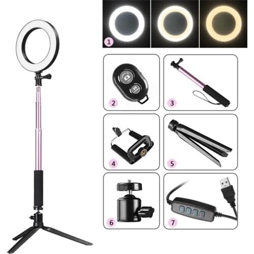 DC5V 5W 64 LED Ring Light Round Selfie Camera Lamp USB Powered Operated 10 Levels Adjustable Brightness Dimmable for Live Show