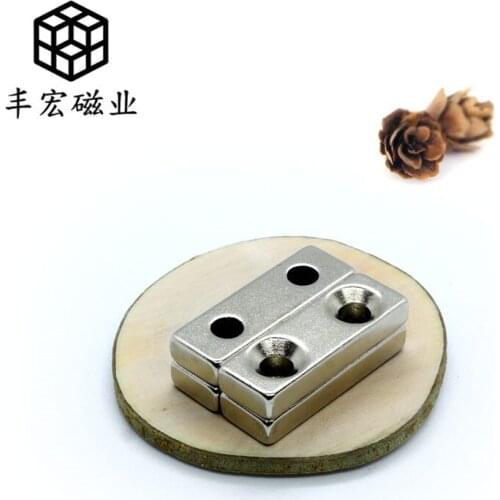 F30 * 10*5-5-5 square with double-hole strong magnetic counterbore iron absorbing stone NdFeB magnet 30*10*5-M5x2