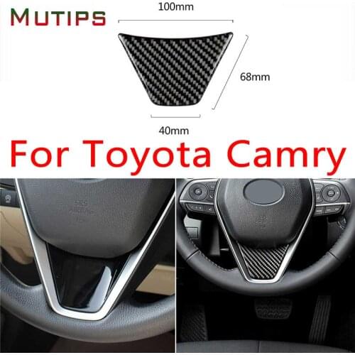 Mutips Car Steering Wheel Cover Carbon Fiber Sticker Panel Trim Frame Accessories Styling Auto For Toyota Camry 8th 2018 2019