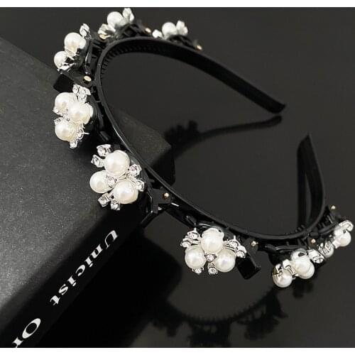 2021 new net red pearl hair band hairpin bangs broken hair artifact lazy knitting clip pressed hair wash Headband