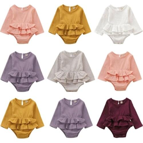 New Infant Baby Girl Clothes Long Sleeve Romper Dress Cotton&Linen Outfits