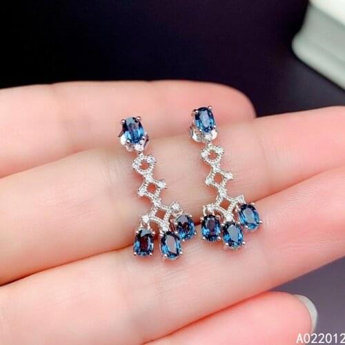 KJJEAXCMY fine jewelry natural blue topaz 925 sterling silver trendy girl earrings new Ear Studs support test