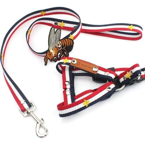 Pupply Dog Harness Leash 2pcs Sets Fashion Bee Embroidery Teddy Collar Dog Walking Rope Chain For Small Dogs Puppy 2021