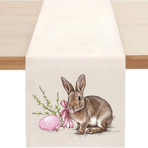 Easter Rabbit Print Tablecloth, Rectangle Decorative Table Runner for Kitchen Dining Room