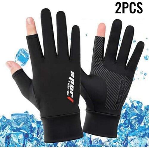 2pcs Sports Golf Motorcycle Protective Gloves Breathable Ice Silk Riding Driving Gloves Two-Finger Fishing Gloves Non-Slip Gear