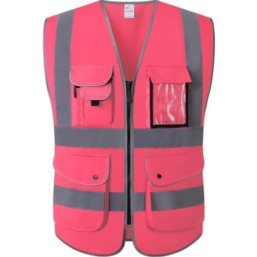 Safety vest reflective bicycle reflective vest hi vis vest coat hot pink vest with pockets working vest for men women vest