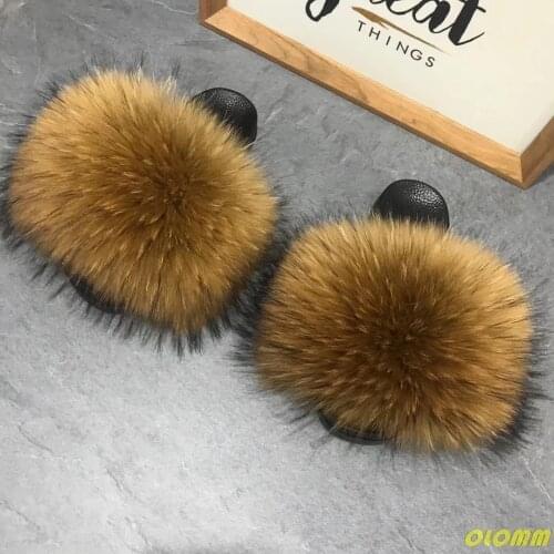 Real Fur Slippers Women Fox Wholesale Jamacia Fluffy Sliders Comfort Natural Feather Furry Summer Flats Sweet Ladies Shoes Logo