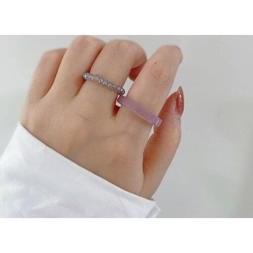 ZN 2021 New Korean 2pc/set Acrylic Ring Set Spring Colorful Crystal Beads Resin Rings for Women Party Jewelry Gift