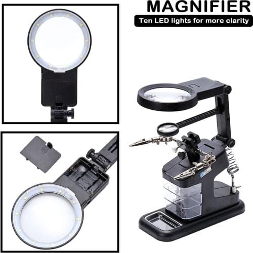 Multiple Multiples Welding Magnifying Glass with LED Lights Fabric Jewelry Soldering Magnifier for Mobile Phone Repair