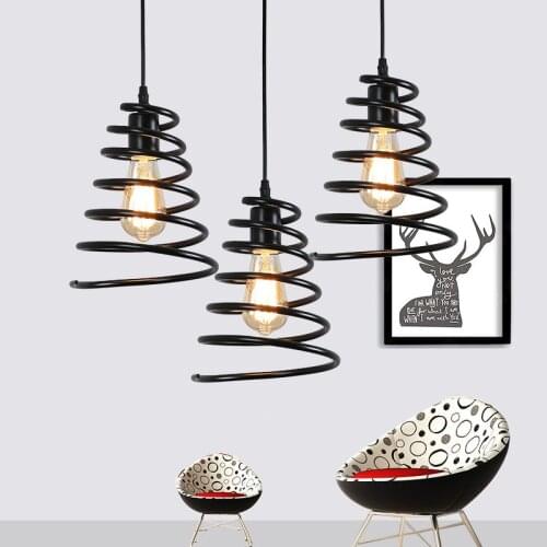 Iron Chandelier Lamp Ceiling Decor Pendant Lamp Lighting Decorations Living Room Bedroom Indoor Spiral Creative Black Lighting