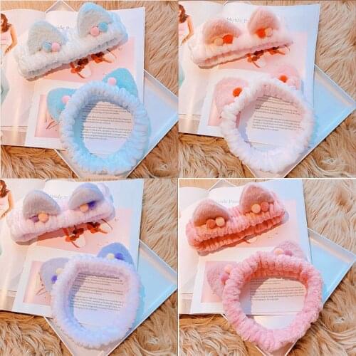 Wash Face Women Girls Hairbands Soft Warm Coral Fleece Bow Animal Ears Headbands Headwear Hair Bands Turban Hair Accessories
