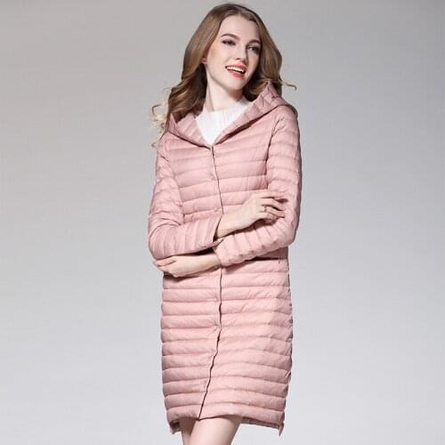 Women Winter 90% White Duck Down Jacket Ultra Light Hooded Overcoat Female Plus Size Parka Solid Color Waterproof Long Coat Y600