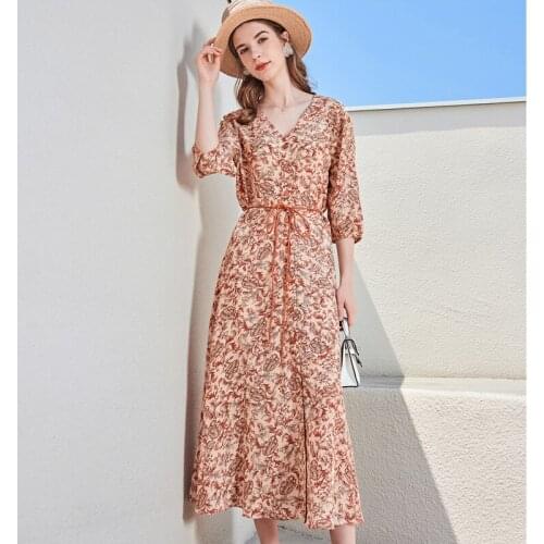 V neck orange chiffon silk floral maxi dress women 2020 summer long work beach office sexy party luxury dresses plus size