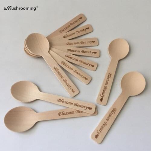 Bulk mini wooden spoons for cosmetics custom engraved 100pcs biodegradable beauty spoon skin care facial cream mask spatula