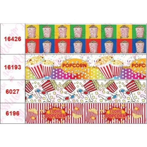 16mm-75mm Cartoon Series Pop Corn Fast Food Printed Grosgrain/Foe Ribbon Red Stripes DIY Hair Band Gift Bowknots 50yards/roll