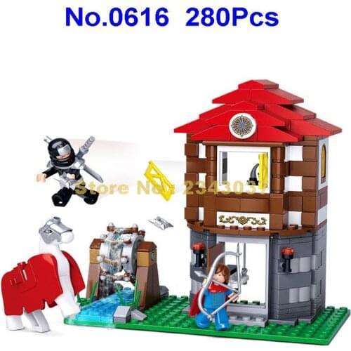 Sluban 0616 280pcs Assassin Legend Medieval Water Wheel Treasure Knights Horses Building Block Toy