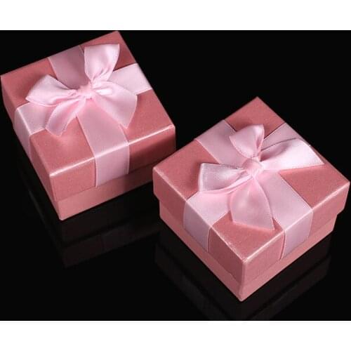 5pcs Small Pink Jewelry Packaging Box With Bow Necklace Ring Gift Box Valentines Day For Lover