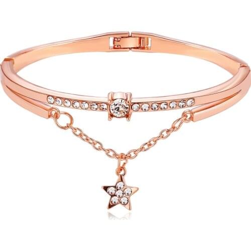 5654 hanzhishang creative simple silver bracelet rose gold alloy five pointed star inlaid diamond bracelet