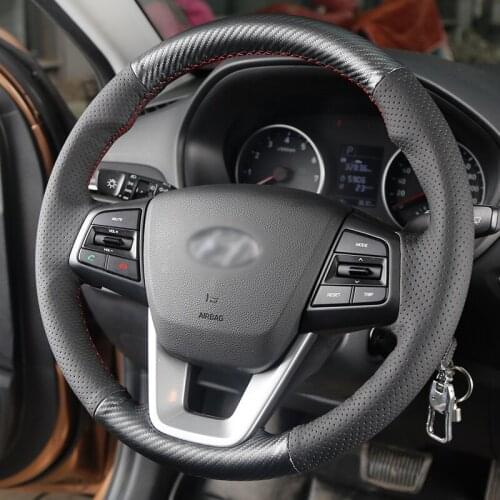 Auto Steering Covers Carbon Fiber Hand sewing set For Hyundai IX35 Verna Tucson New SantaFe Celesta Elantra Avante MISTRA