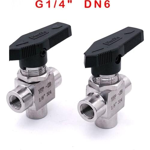 Free Shipping Three way female thread Ball valve G 1/4" DN6 stainless steel 304 high pressure high temperature 3 way ball valve
