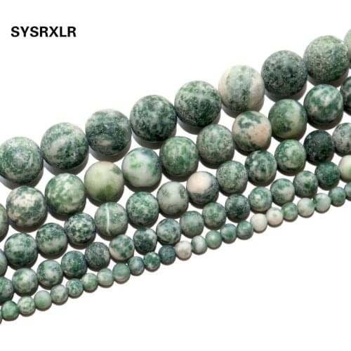 Free Shipping Dull Polish Natural Stone Green Spot Round Loose Beads For Jewelry Making DIY Bracelet Necklace 4/6/8/10/12 MM