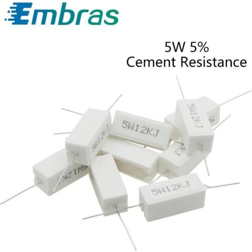 10pcs Cement Resistance 5W 0.1R 0.22R 0.5R 1R 2.2R 5R 10R 15R 20R-1000 Ohm 5.1K 5.6K 8.2K 1K 3K 4.7K 5.6K 47K 68K Accuracy 5