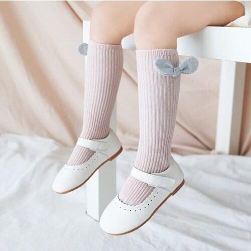 Kids knee high socks girls winter long bow princess cute sock children toddler Newborn infant baby cotton warm white school sock