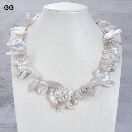 GuaiGuai Jewelry 15x22MM Big 18'' Freshwater Cultured White Keshi Pearl Necklace