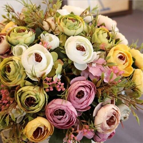 5 Branches 10 Heads Artificial Silk Tea Flower Rose Bouquet For Home Wedding Decoration Table Placing Cheap Fake Flower Craft