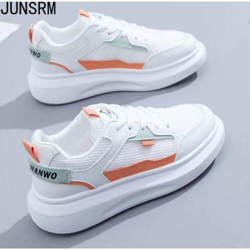 JUNSRM 2021 Spring Summer New Korean Casual Sports Womens Running Board Shoes Thick-soled Womens Sports Shoes
