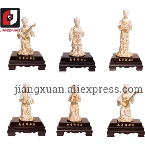 Chinese antique 24k gold foil porcelain fairy lady figurines Recalling Nanyin white porcelain ornament