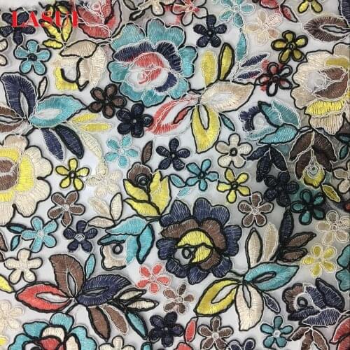LASUI NEW Embroidery LACE Fabric multicolour 1y/lot white mesh transparent for night Dress Decoration Clothes Accessory Q039