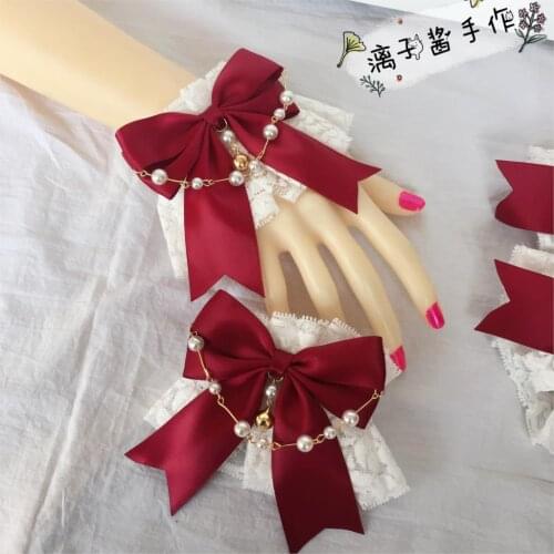 Lolita hand cuff joker soft white lace bowknot soft sister bracelet Lolita hand made small objects