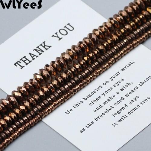 WLYeeS Plating Copper Hematite beads 3 4 6 8 10mm faceted Flat Round Loose Beads DIY Jewelry Earring Bracelet Making Accessories