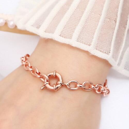 Copper Metal Oval Link Chain Bracelets for Women Sailor Buckle High Quality Summer Boutique Simple Jewelry Wholesale