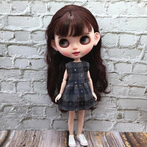 1PCS Cute Blyth Doll Clothing Black Grid Skirt or shoes for azone,licca,blyth,barbies Dress for 1/6 Doll Clothes Accessories