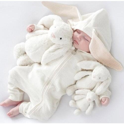 Cute Rabbit Baby Rompers Infant Girl Jumpsuit Boys Jumper Solid Overalls for Children Hooded Kids Baby Outfits Toddler Pajamas