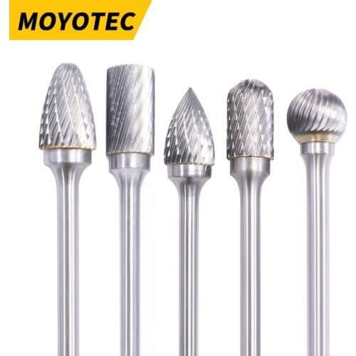 MOYOTEC 5Pcs 6mm Tungsten Steel Rotary Rasp File Shank Rotary Craft Files Metal Jade Root Grinding File Woodworking Tools