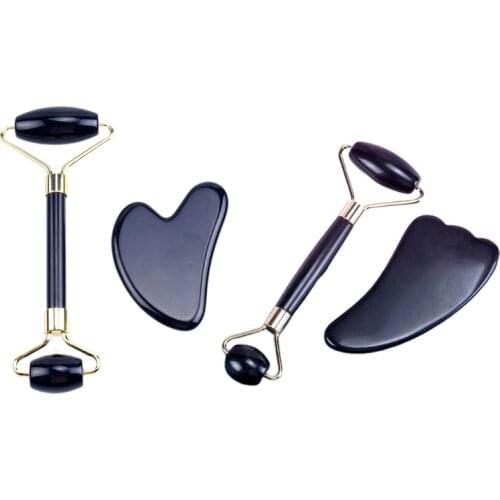 H7JC Jade Roller Gua Sha Massage Kits Anti-Aging for Eye Puffiness Treatment Skin Tightening