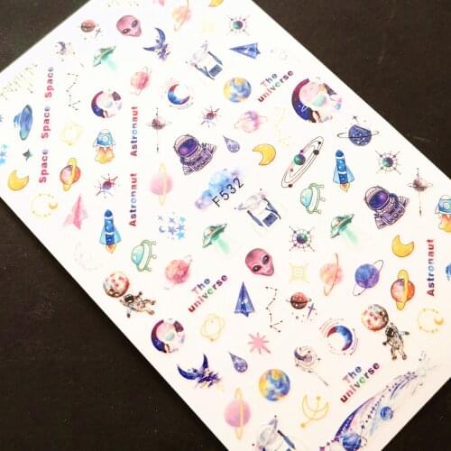 Newest F-532 Space Icon design nail sticker decal stamping back gule DIY nail decoration wraps