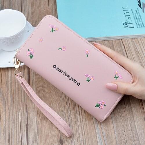 New womens wallet long zipper fashion Embroidered Wallet soft leather mobile phone bag