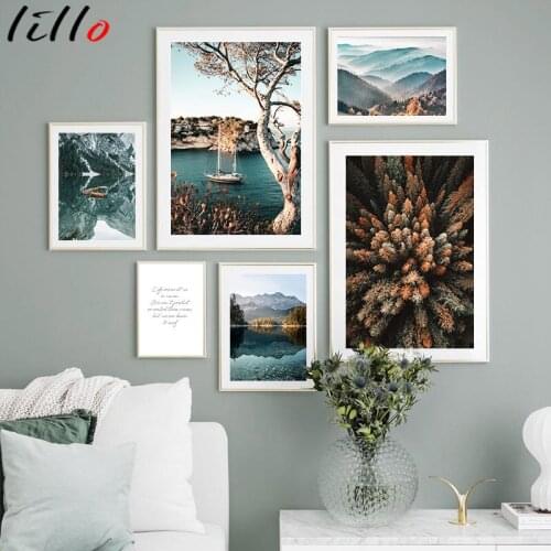 Nature landscape painting on canvas travel photography poster art canvas print nordic forest autumn landscape wall decor image