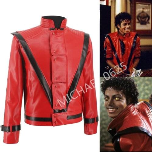 Rare Classic XS-4XL MJ MICHAEL JACKSON Thriller Night Red Leather Jacket For Fans Best Halloween Costume Christmas Gift in 1980s