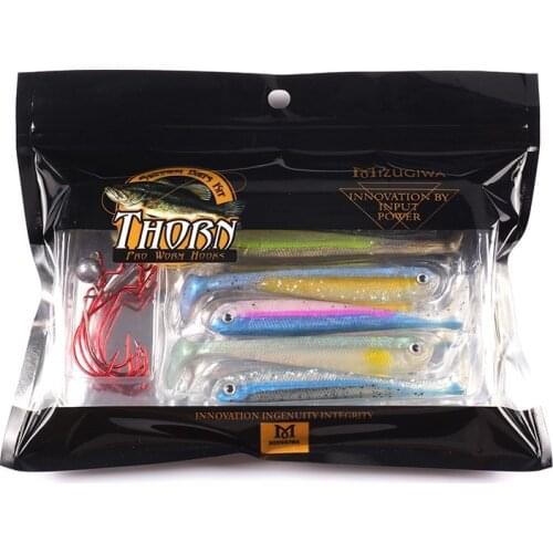 12 pcs/lot MIZUGIWA Pro Worm Hooks Bass Fishing Soft Plastic Baits Vibra Tail Minnow Swimbaits Kit Fishing Tackle