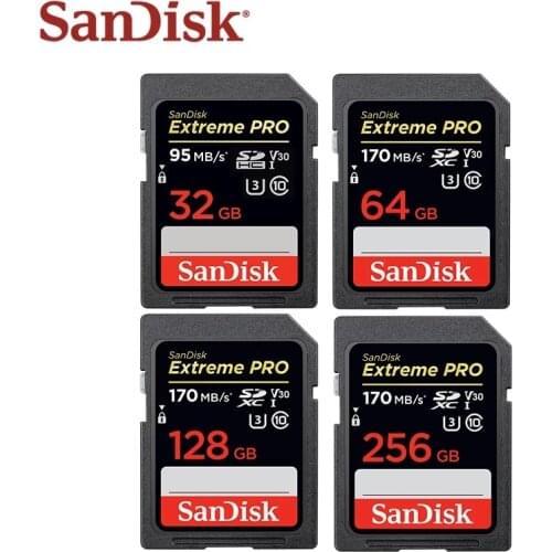 100% Original Sandisk Extreme Pro Memory Card 256GB 128GB 64GB 170MB/s SDXC Class10 U3 V30 SD Card 32GB SDHC 95MB/s For Camera